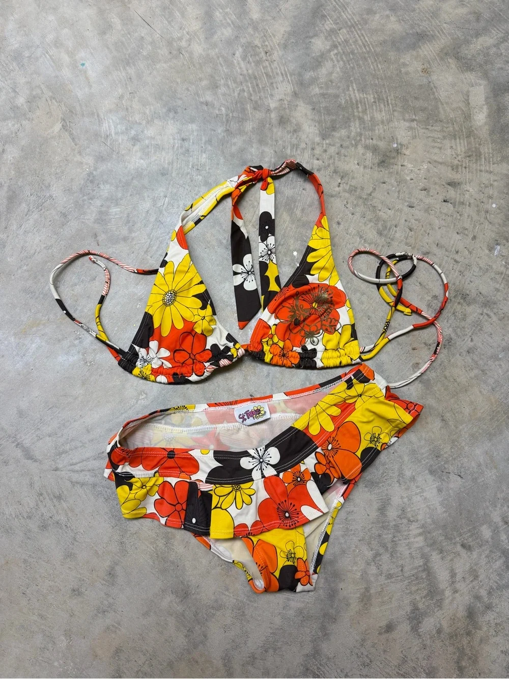 St. Tropez Yellow & Orange Floral Triangle Halter Bikini